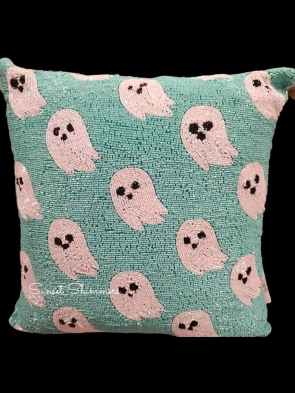 Blue Beaded Ghost Throw Pillow Decor New